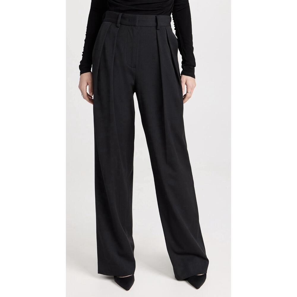 STAUD Luisa Wide Leg Pleated Black Pants 8‎ Minimalist Quiet Luxury Designer